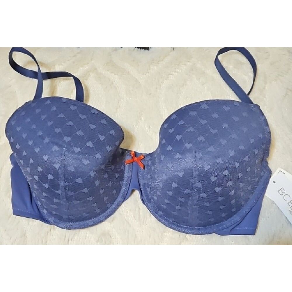 NEW NWT Blue Smoke Heart Print Sz 36D Underwire Lightly Padded Push Up Bra BCBG